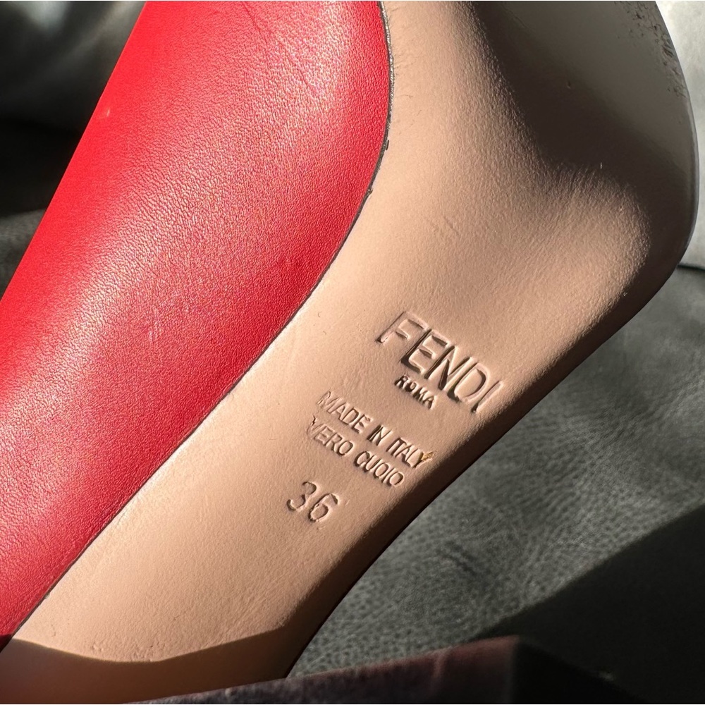 Fendi multi color scallop open toe wooden heel red - Picture 6 of 8